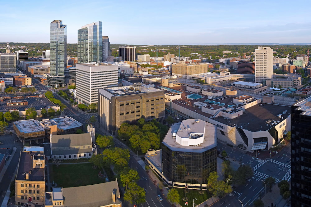 Aerial landscape of White Plains, New York